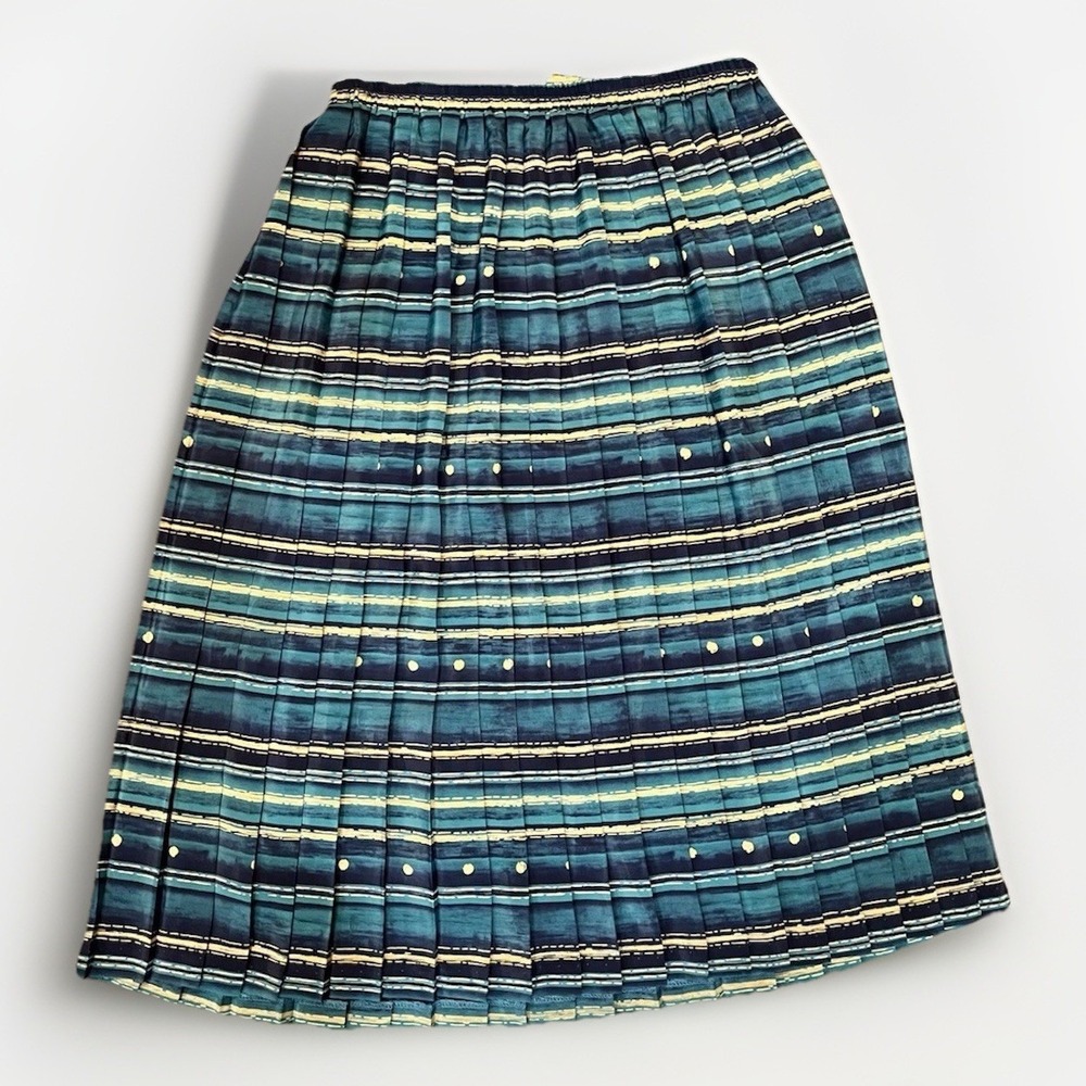 Vintage Leslie Fay Pleated Maxi Skirt Teal Floral Elastic Waist Flowy Size 18W